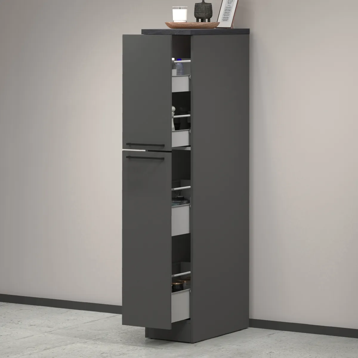 Cucina|Mobili Dispensa > Dmora Dispensa multiuso 2 ante 30x165h cm antracite e ardesia - Atrax Grigio Ardesia, Nero Antracite