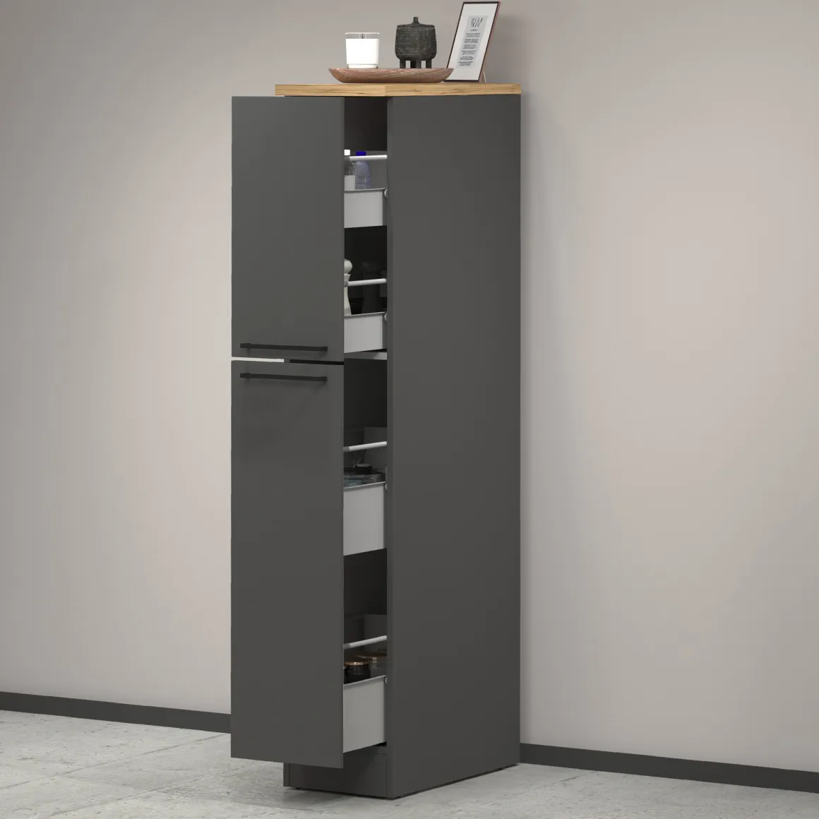 Dispensa multiuso 2 ante 30x165h cm antracite e rovere - Atrax