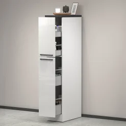 Cucina|Mobili Dispensa > Dmora Dispensa multiuso 2 ante 30x165h cm bianco lucido e ardesia - Atrax Grigio Ardesia, Bianco Lucido