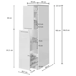 Cucina|Mobili Dispensa > Dmora Dispensa multiuso 2 ante 30x165h cm bianco lucido e ardesia - Atrax Grigio Ardesia, Bianco Lucido