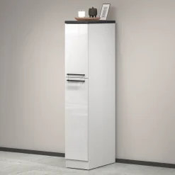 Cucina|Mobili Dispensa > Dmora Dispensa multiuso 2 ante 30x165h cm bianco lucido e ardesia - Atrax Grigio Ardesia, Bianco Lucido