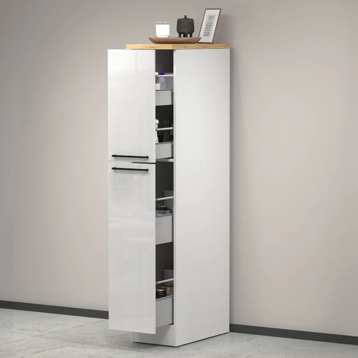 Dispensa multiuso 2 ante 30x165h cm bianco lucido e rovere - Atrax