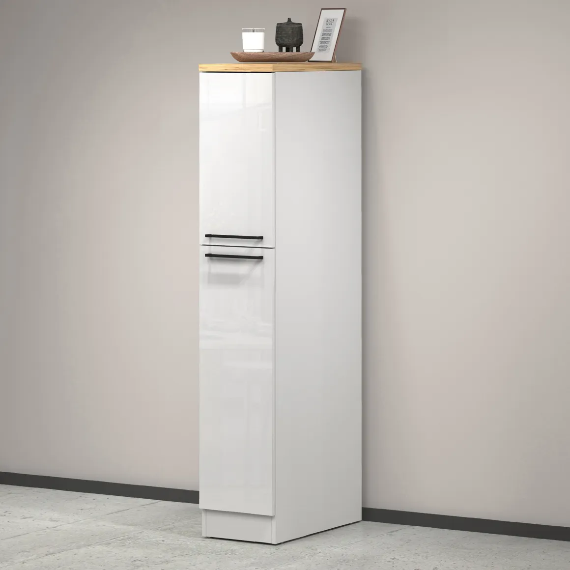 Dispensa multiuso 2 ante 30x165h cm bianco lucido e rovere - Atrax