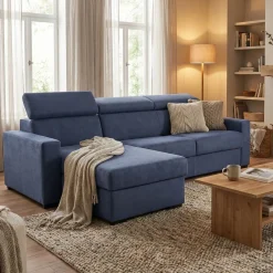 Divani Angolari|Divani Fissi Con Penisola > Dmora Divano ad angolo 260x95x85h cm - Aryaly Blu