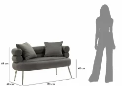 Divani Fissi 2 Posti > Dmora Divano classico grigio e argento 133x68x69h cm - Casier Argento, Grigio