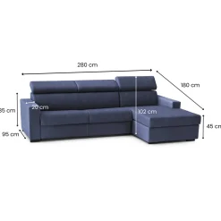 Divano con braccioli blu 280x95x85h cm - Ameno