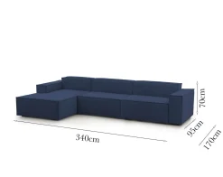 Divano con braccioli blu 340x170x70h cm - Atrillo