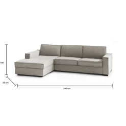 Divano con braccioli tortora 280x95x90h cm - Anila