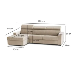 Divani Angolari|Divani Fissi Con Penisola > Dmora Divano con penisola 280x95x85h cm - Akela Beige