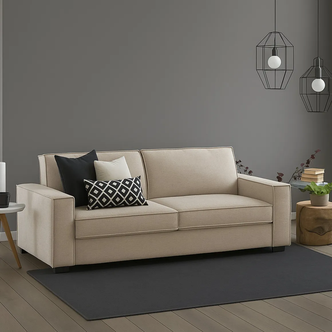 Divano con portacuscini beige 180x95x90h cm - Ayramah