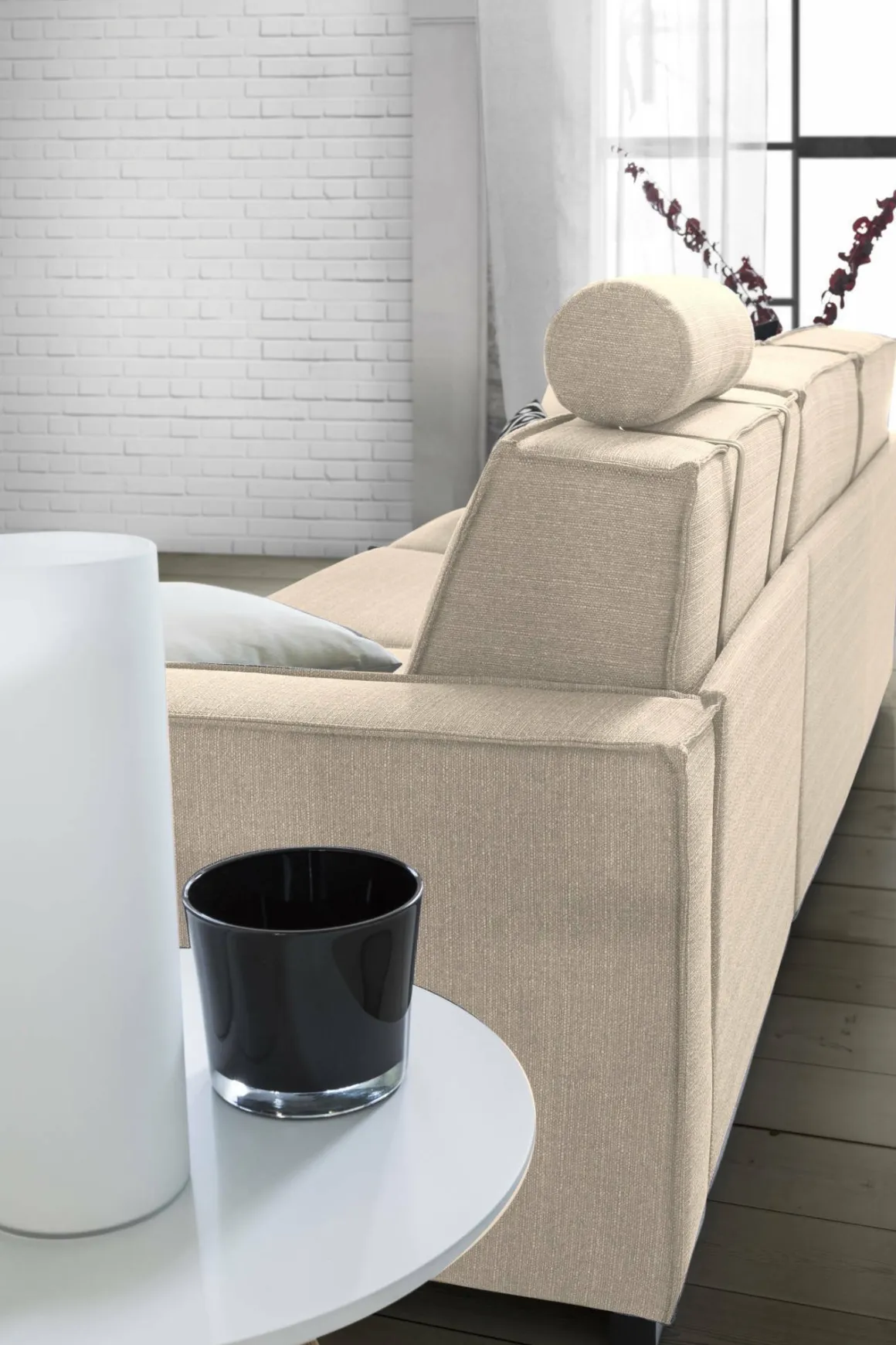 Divano con portacuscini beige 180x95x90h cm - Ayramah