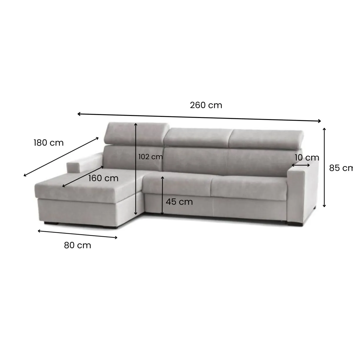 Divani Angolari|Divani Fissi Con Penisola > Dmora Divano contenitore 260x95x85h cm - Aryaly Grigio
