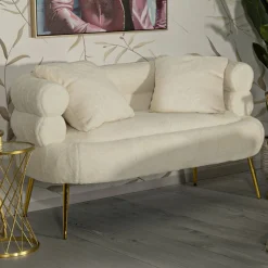 Divani Fissi 2 Posti > Dmora Divano design bianco e oro 133x68x69h cm - Casier Oro, Bianco