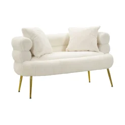 Divani Fissi 2 Posti > Dmora Divano design bianco e oro 133x68x69h cm - Casier Oro, Bianco