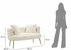 Divani Fissi 2 Posti > Dmora Divano design bianco e oro 133x68x69h cm - Casier Oro, Bianco