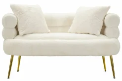 Divani Fissi 2 Posti > Dmora Divano design bianco e oro 133x68x69h cm - Casier Oro, Bianco