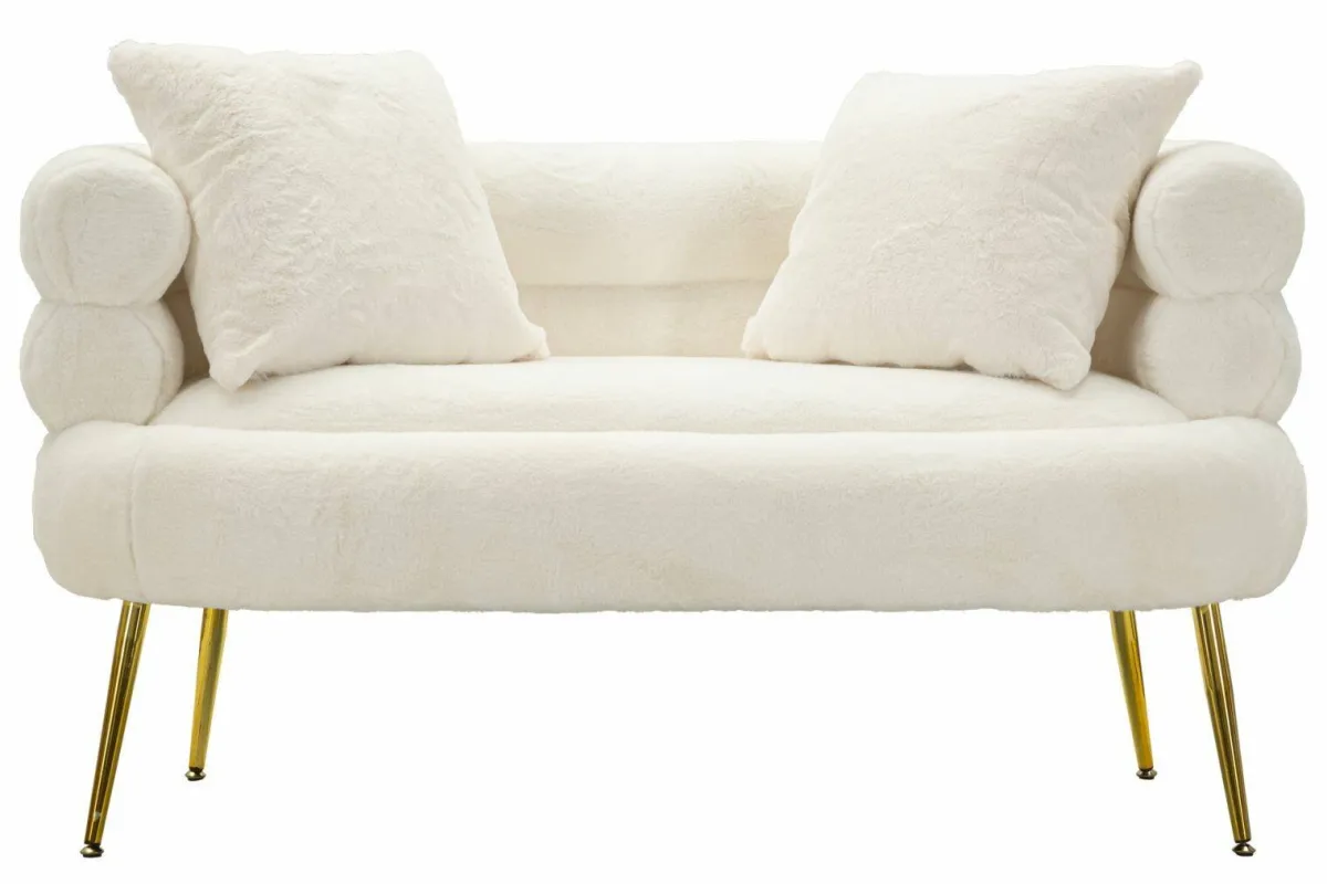 Divani Fissi 2 Posti > Dmora Divano design bianco e oro 133x68x69h cm - Casier Oro, Bianco