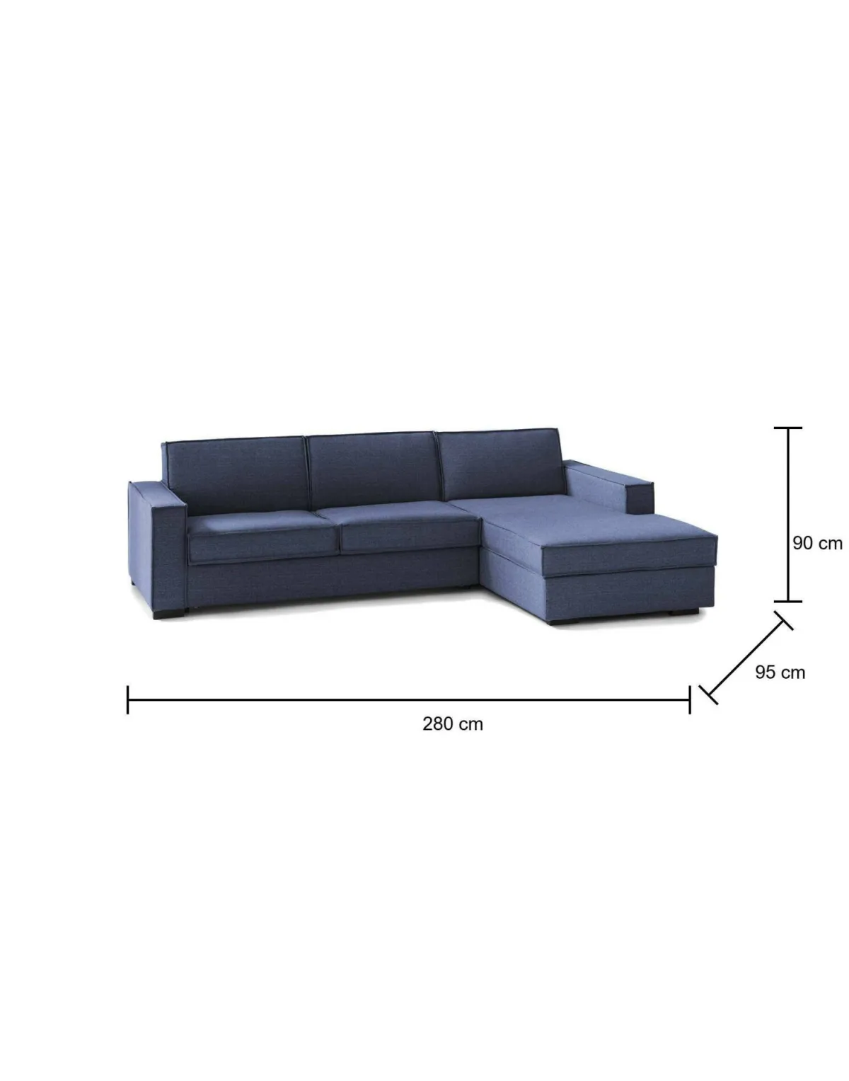 Divani Angolari|Divani Fissi Con Penisola > Dmora Divano design 280x95x90h cm - Ametrino Blu