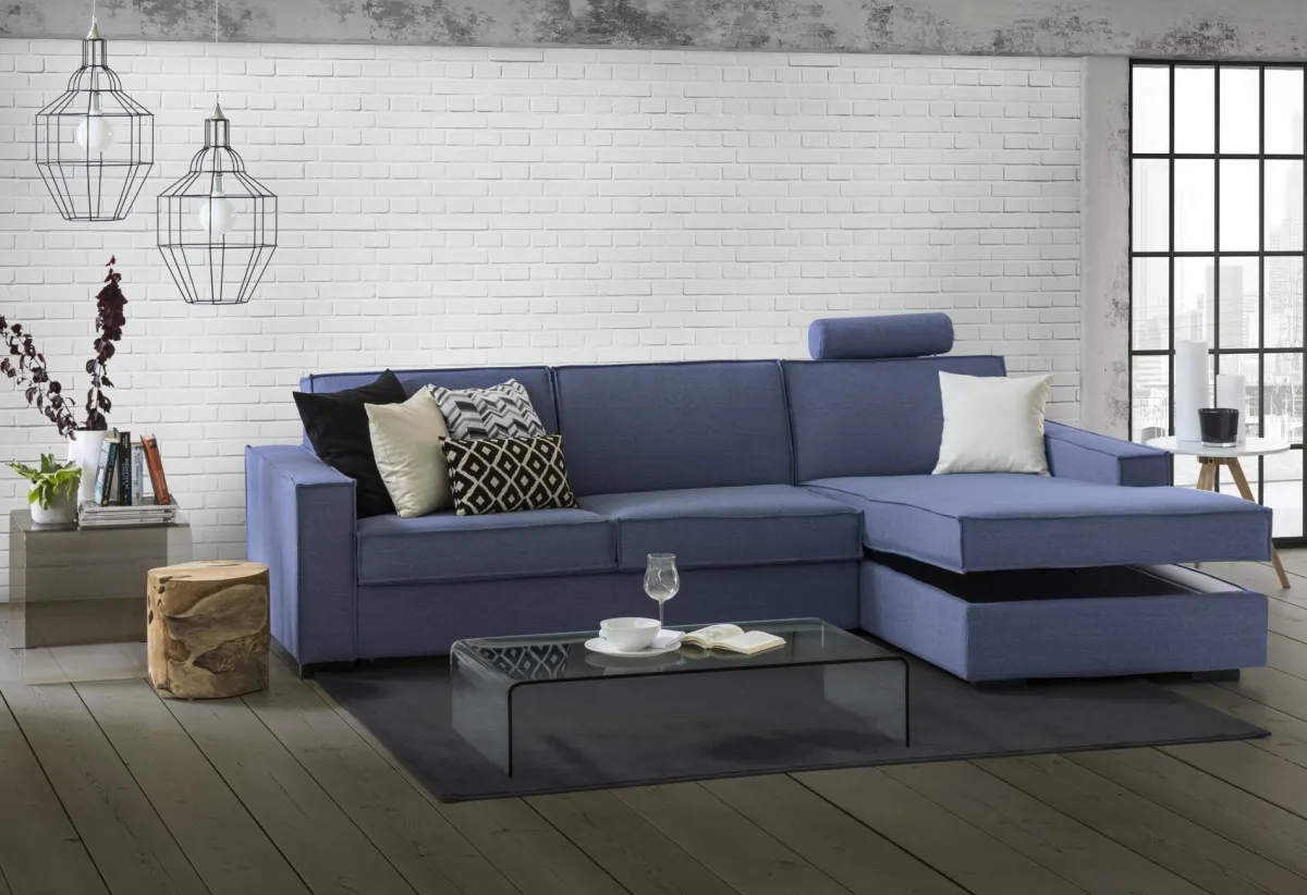 Divani Angolari|Divani Fissi Con Penisola > Dmora Divano design 280x95x90h cm - Ametrino Blu