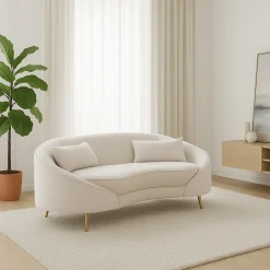 Divani Fissi 2 Posti > Dmora Divano design crema e oro 148x84x68h cm - Gupta Oro, Bianco Crema