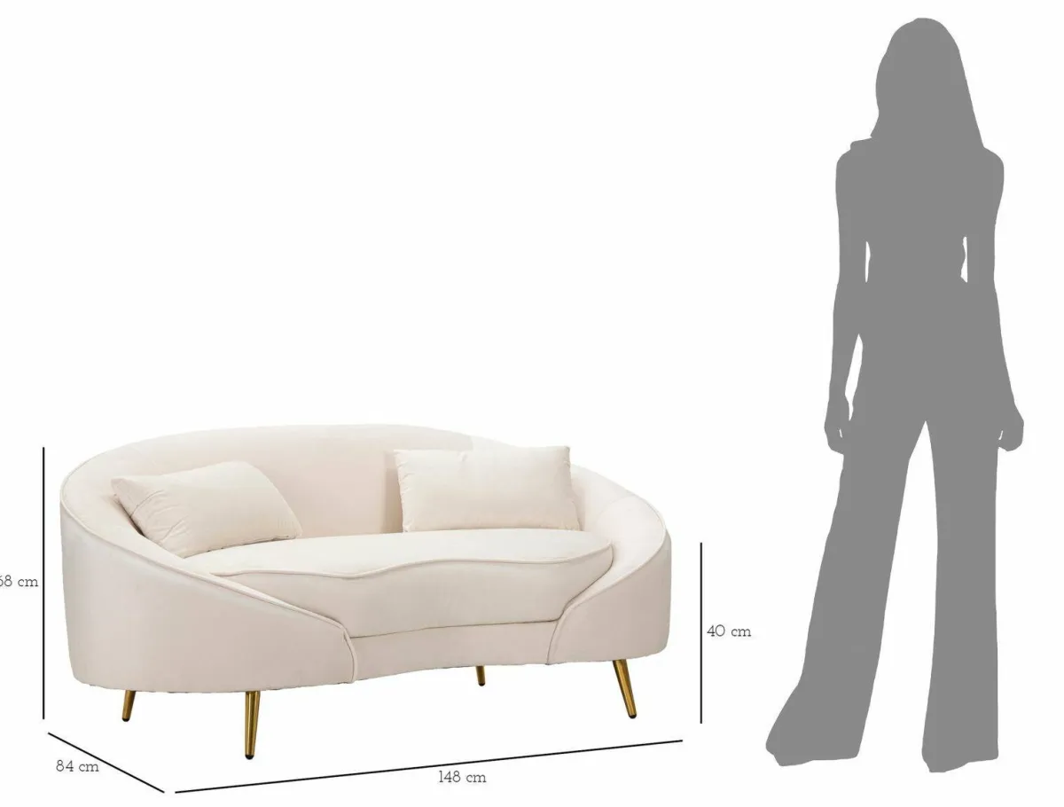 Divani Fissi 2 Posti > Dmora Divano design crema e oro 148x84x68h cm - Gupta Oro, Bianco Crema