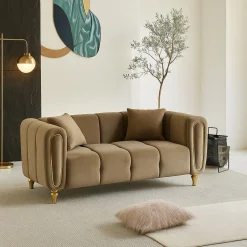 Divani Fissi 2 Posti > Dmora Divano elegante grigio e oro 81x155x71h cm - Gandolfo Oro, Grigio