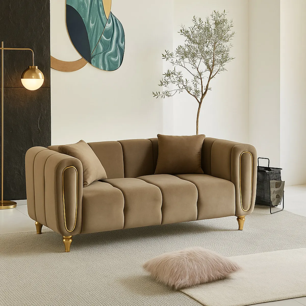 Divani Fissi 2 Posti > Dmora Divano elegante grigio e oro 81x155x71h cm - Gandolfo Oro, Grigio