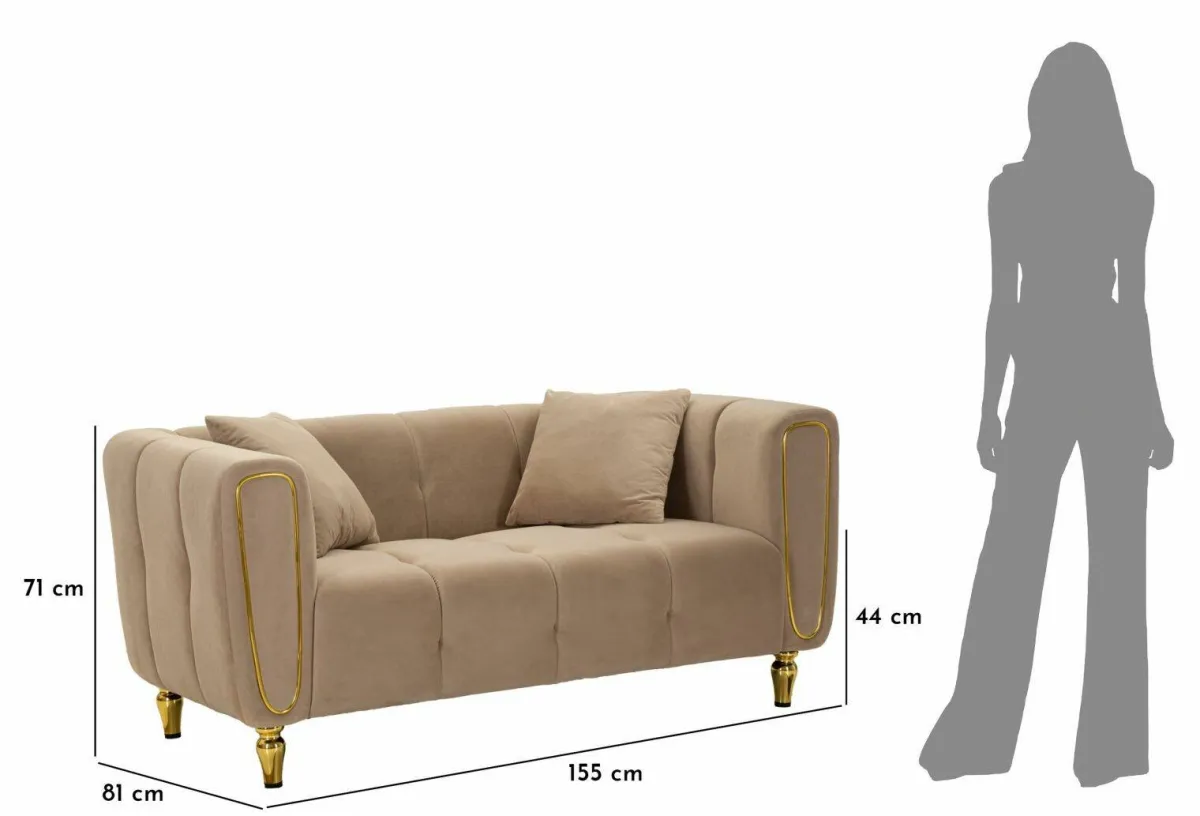 Divani Fissi 2 Posti > Dmora Divano elegante grigio e oro 81x155x71h cm - Gandolfo Oro, Grigio