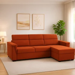 Divano Fisso con Penisola Arancione Sfoderabile Reversibile 285x160 cm, Idrorepellente Multiposizione Made in Italy - Cintano