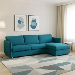 Divani Angolari|Divani Fissi Con Penisola > Dmora Divano Fisso con Penisola Sfoderabile Reversibile 260x160 cm, Idrorepellente Multiposizione Made in Italy - Posina Azzurro