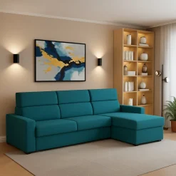 Divani Angolari|Divani Fissi Con Penisola > Dmora Divano Fisso con Penisola Sfoderabile Reversibile 285x160 cm, Idrorepellente Multiposizione Made in Italy - Ceto Azzurro