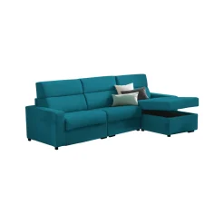 Divano Fisso con Penisola Azzurro Sfoderabile Reversibile 280x160 cm, Idrorepellente Multiposizione Made in Italy - Vigonovo