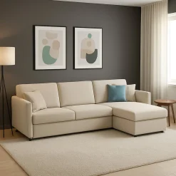 Divani Angolari|Divani Fissi Con Penisola > Dmora Divano Fisso con Penisola Sfoderabile Reversibile 260x160 cm, Idrorepellente Multiposizione Made in Italy - Posina Beige