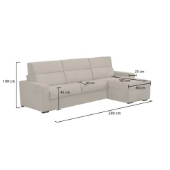 Divano Fisso con Penisola Beige Sfoderabile Reversibile 280x160 cm, Idrorepellente Multiposizione Made in Italy - Vigonovo