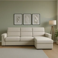 Divano Fisso con Penisola Beige Sfoderabile Reversibile 285x160 cm, Idrorepellente Multiposizione Made in Italy - Cintano