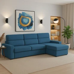 Divani Angolari|Divani Fissi Con Penisola > Dmora Divano Fisso con Penisola Sfoderabile Reversibile 285x160 cm, Idrorepellente Multiposizione Made in Italy - Ceto Blu