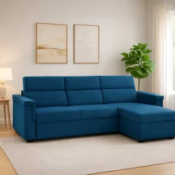 Divano Fisso con Penisola blu Sfoderabile Reversibile 285x160 cm, Idrorepellente Multiposizione Made in Italy - Cintano