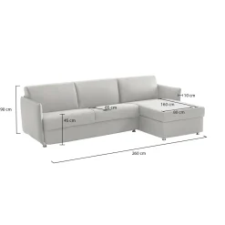 Divano Fisso con Penisola Grigio Chiaro Sfoderabile Idrorepellente Multiposizione 260x160 cm, Lavabile Made in Italy - Posina