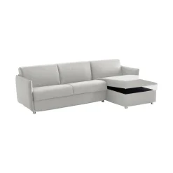 Divano Fisso con Penisola Grigio Chiaro Sfoderabile Idrorepellente Multiposizione 260x160 cm, Lavabile Made in Italy - Posina