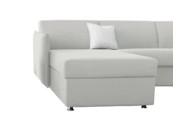 Divano Fisso con Penisola Grigio Chiaro Sfoderabile Idrorepellente Multiposizione 260x160 cm, Lavabile Made in Italy - Posina