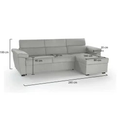 Divano Fisso con Penisola Grigio Chiaro Sfoderabile Idrorepellente Multiposizione 285x160 cm, Lavabile Made in Italy - Ceto