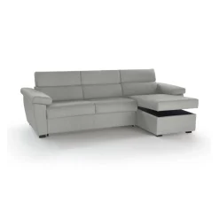 Divano Fisso con Penisola Grigio Chiaro Sfoderabile Idrorepellente Multiposizione 285x160 cm, Lavabile Made in Italy - Ceto