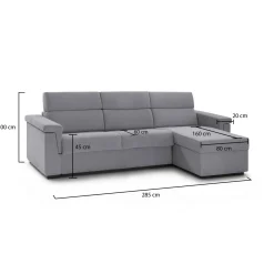 Divano Fisso con Penisola Grigio Sfoderabile Reversibile 285x160 cm, Idrorepellente Multiposizione Made in Italy - Cintano
