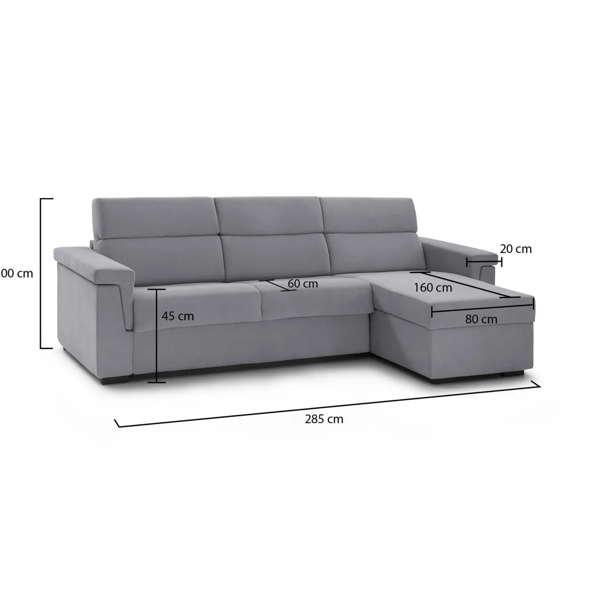 Divano Fisso con Penisola Grigio Sfoderabile Reversibile 285x160 cm, Idrorepellente Multiposizione Made in Italy - Cintano