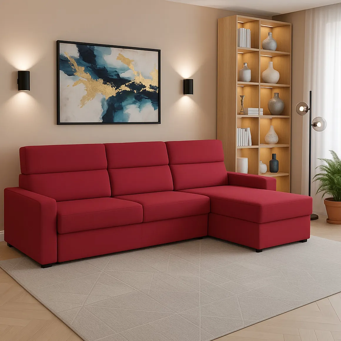 Divano Fisso con Penisola Rosso Sfoderabile Reversibile 280x160 cm, Idrorepellente Multiposizione Made in Italy - Vigonovo