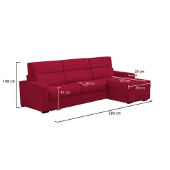 Divano Fisso con Penisola Rosso Sfoderabile Reversibile 280x160 cm, Idrorepellente Multiposizione Made in Italy - Vigonovo