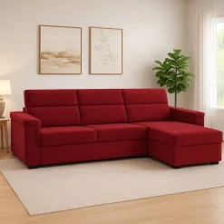 Divano Fisso con Penisola Rosso Sfoderabile Reversibile 285x160 cm, Idrorepellente Multiposizione Made in Italy - Cintano