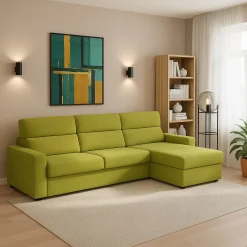 Divani Angolari > Dmora Divano Fisso con Penisola Sfoderabile Reversibile 285x160 cm, Idrorepellente Multiposizione Made in Italy - Ceto Verde