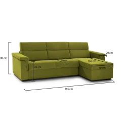 Divano Fisso con Penisola Verde Sfoderabile Reversibile 285x160 cm, Idrorepellente Multiposizione Made in Italy - Cintano