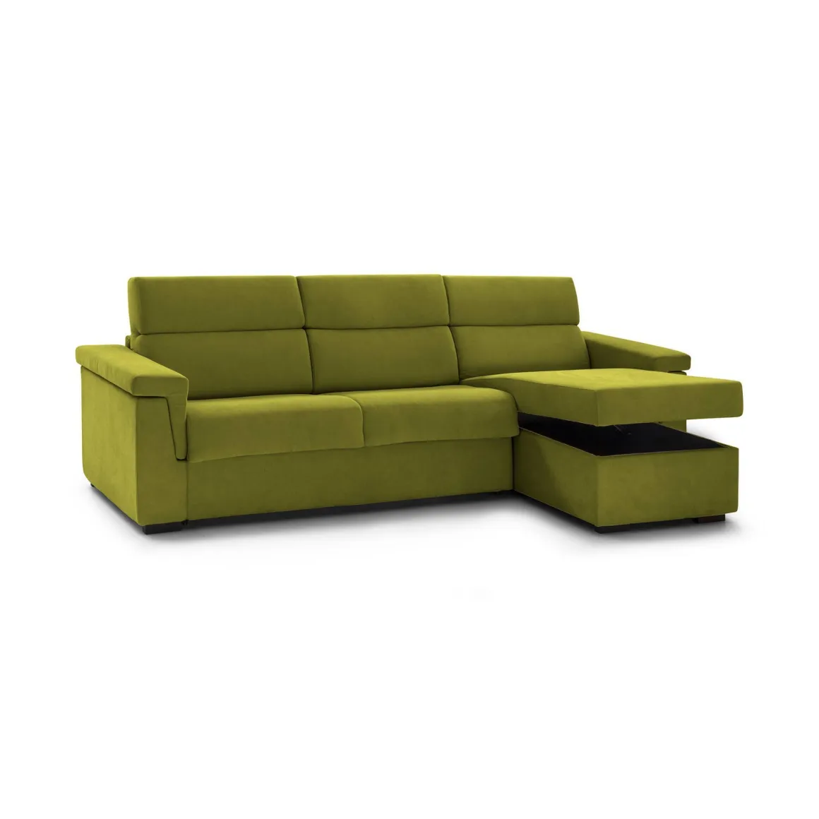 Divano Fisso con Penisola Verde Sfoderabile Reversibile 285x160 cm, Idrorepellente Multiposizione Made in Italy - Cintano